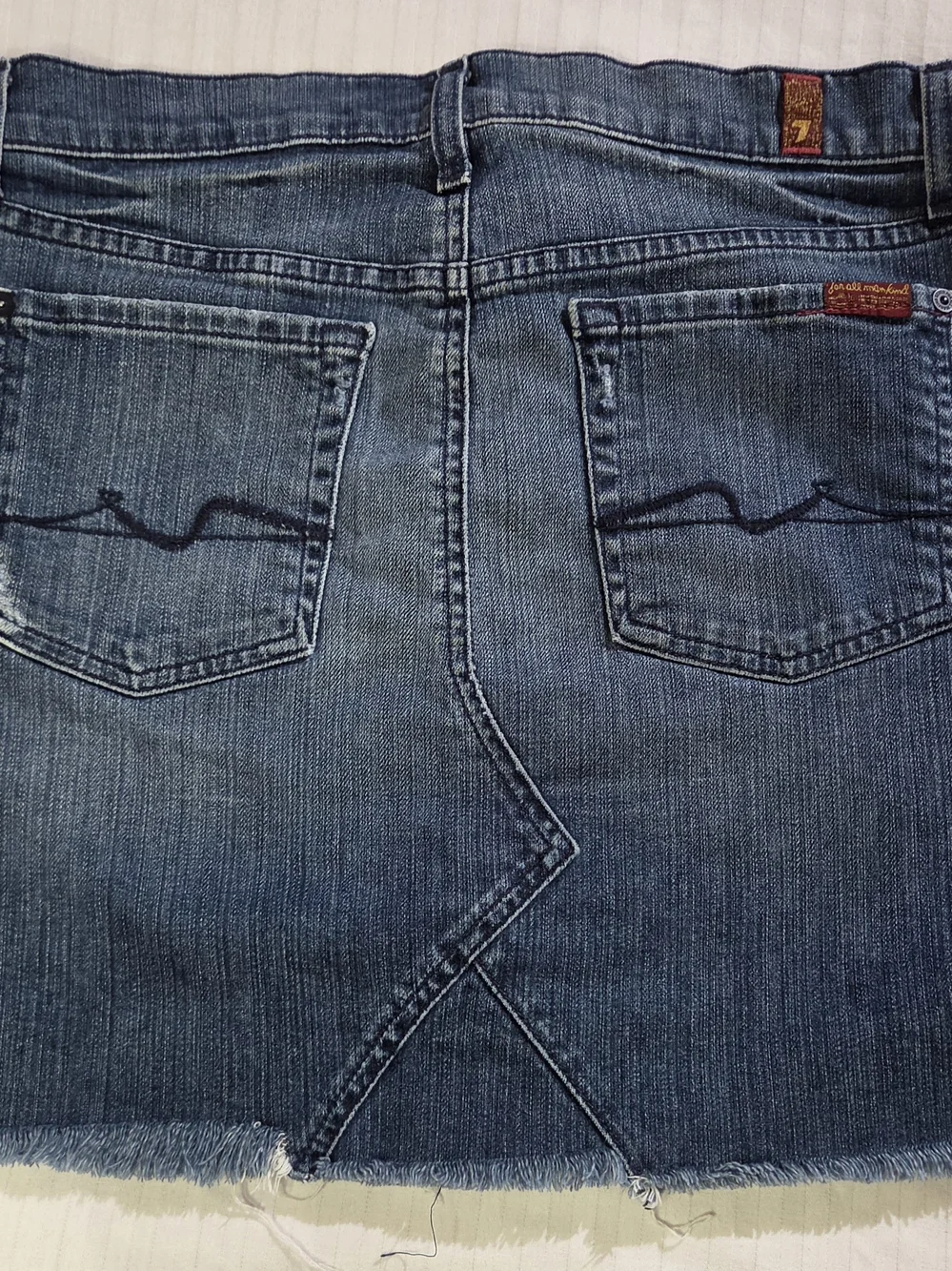 7 For All Mankind Navy Blue Distressed Denim Skirt